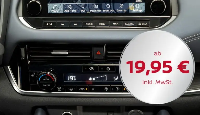 Fahrzeugkonsole mit Lüftungsschlitzen und Bedienelementen der Klimaanlage.