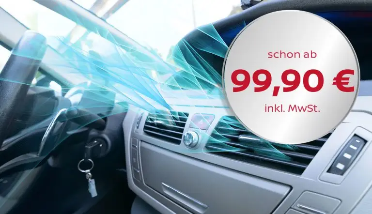 Armaturenbrett mit angedeutetem Luftstrom aus den Lüftungsschlitzen der Klimaanlage.